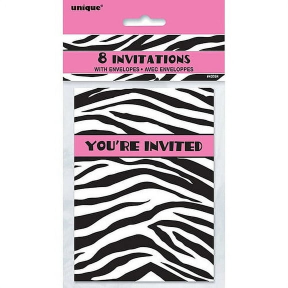 Unique Industries Zebra Print Invitations, 8 Pack