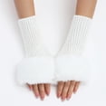 thumbnail image 2 of Hontri Gloves Mittens in Sale, Short Plush Gloves Autumn and Winter Women's Cute Wrist Knitted Wool Warm Fingerless Gloves 2Pc Gloves White, 2 of 4