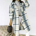thumbnail image 1 of ZHAOCHENG Abrigo largo de mezcla de lana a cuadros para mujer, chaquetas tipo chaquetón, camisas casuales de franela con botones y manga larga para novio, 1 of 5