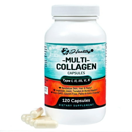 Multi Collagen Peptides Protein Capsules - 120 Pills Supplement - Hydrolyzed Type I, II, III, V, X - Anti Aging Joint Formula - Support Skin Elasticity - Boost Hair, Nails, Bone Health Vitamin (Best Hydrolyzed Protein For Hair)
