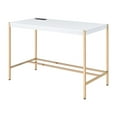 thumbnail image 4 of 42'' Writing Desk with Power Outlet, Contemporary Simple Computer Desk with Gold Metal Frame for Home Office, Bedroom, White, 4 of 7