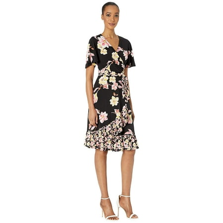 jersey donna morgan ruffle hem faux knit twin wrap sleeve short pink dress