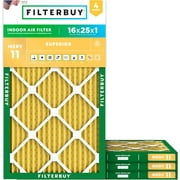 Filterbuy 16x25x1 Air Filter MERV 11 Allergy Defense, Pleated HVAC AC Furnace Filter Replacement, 4-Pack