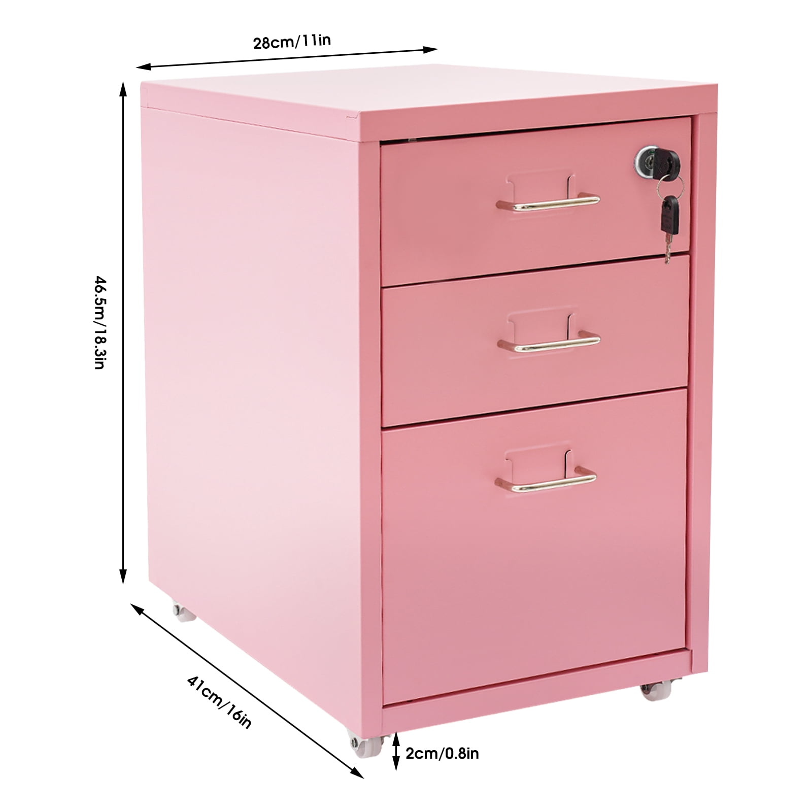 Miumaeov 3 Drawer Vertical File Cabinet Mobile Filing Cabinet with Lock Metal Mobile File Cabinet for Home Office