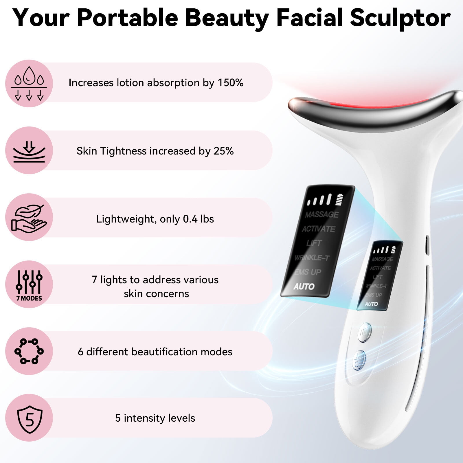 Peaceone 7 Colors Luminesce 7-in-1 Led Facial Sculptor, Face Massager Lift Tool Roller, Facial Device for Wrinkles and Lifting, Tightening Wand for Neck