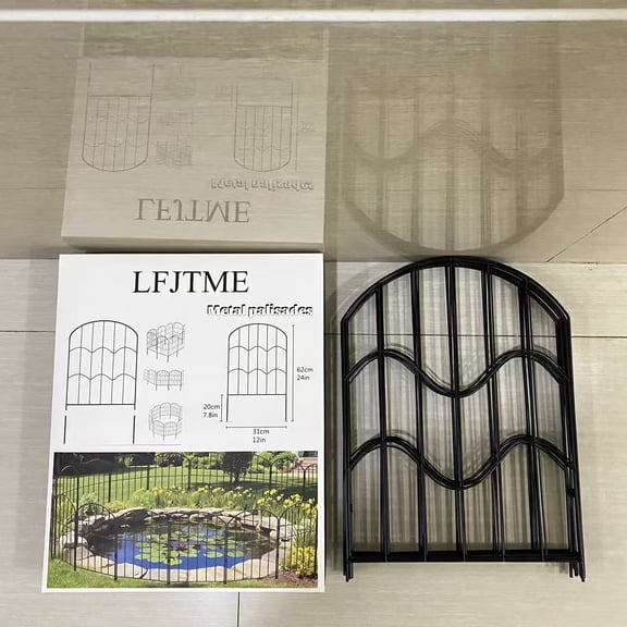 LFJTME Metal palisades,Decorative Garden Fence, Outdoor Garden Metal Fencing with 2 Gates, Animal Barrier for Dog, Garden Edging Border No Dig Temporary Fence for Patio Yard, Black