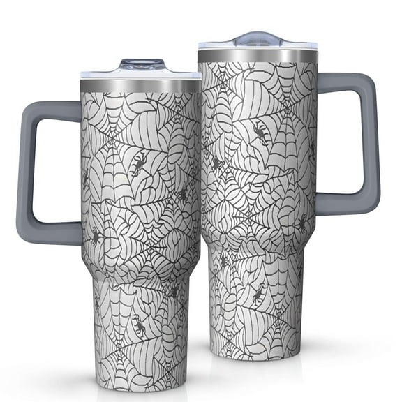 Halloween Spider Web Pattern Tumbler with Handle and Lid,40oz Double Wall Vacuum Insulated Tumbler,Cups Gift for Women and Men
