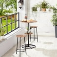 thumbnail image 3 of VECELO 3-Piece Bar Table Set with Wine Rack, Round Bistro Table with 2 Stools for Breakfast Nook, Dining Room, Kitchen, Brown, 3 of 9