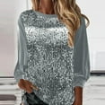 thumbnail image 2 of Sequin 3/4 Sleeve Tops for Women Springs T Shirts Sparkle Crewneck Womens Clothing Disco Ladies Tops And Blouses Grey, 2 of 5