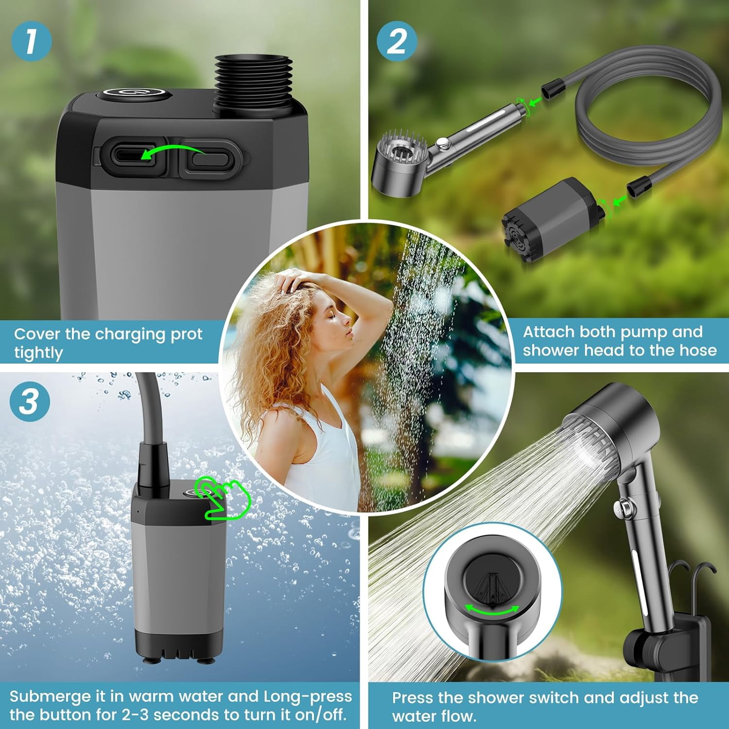 Beteliva Portable Camping Shower with Pump, 6000mAh Rechargeable Electric Shower Pump with 18 Stage Filtered Shower Head, Smart Digital Display, Outdoor Camp Shower for Camping, Hiking, RV Travel