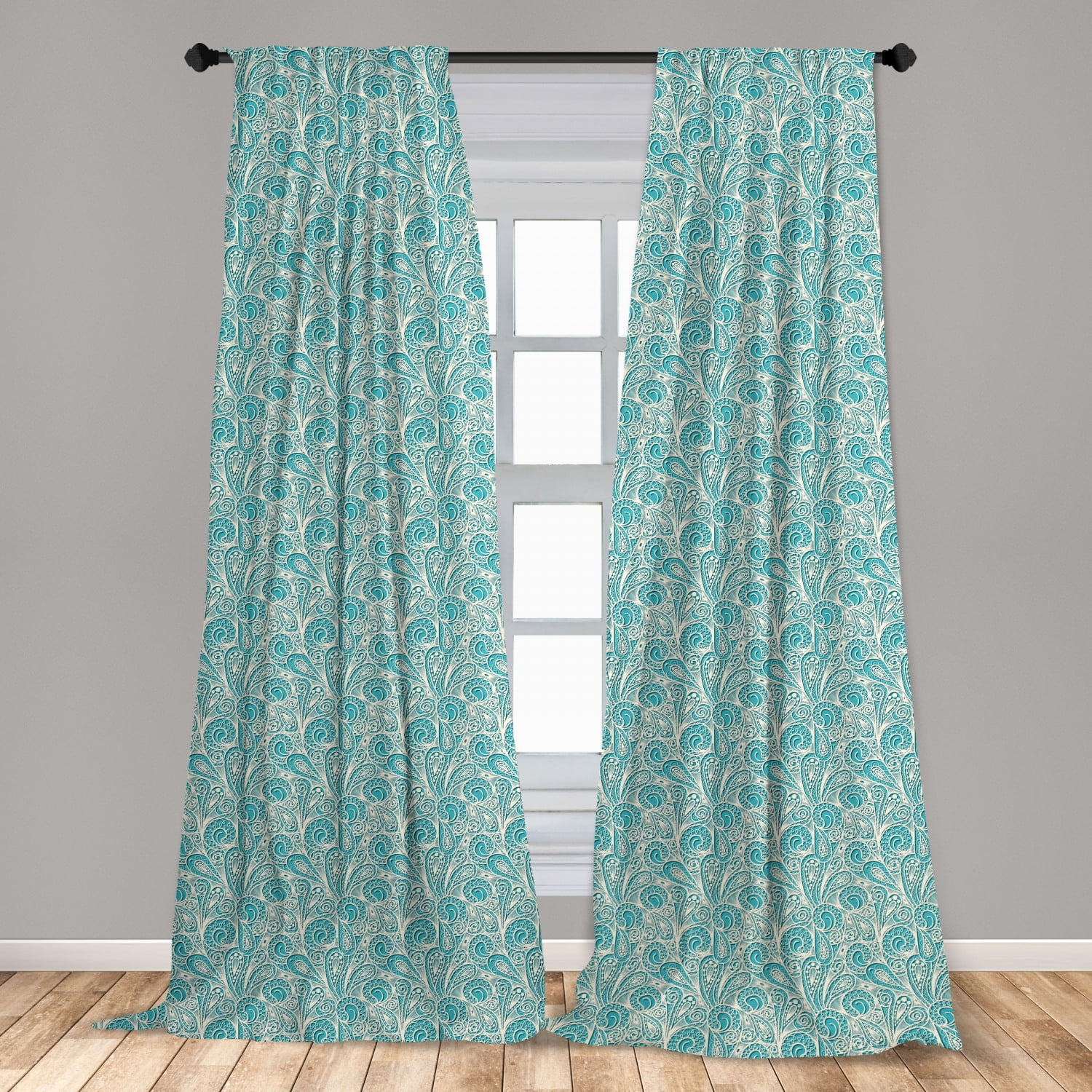 Teal Curtains 2 Panels Set Classical, Teal 2 Panel Curtains