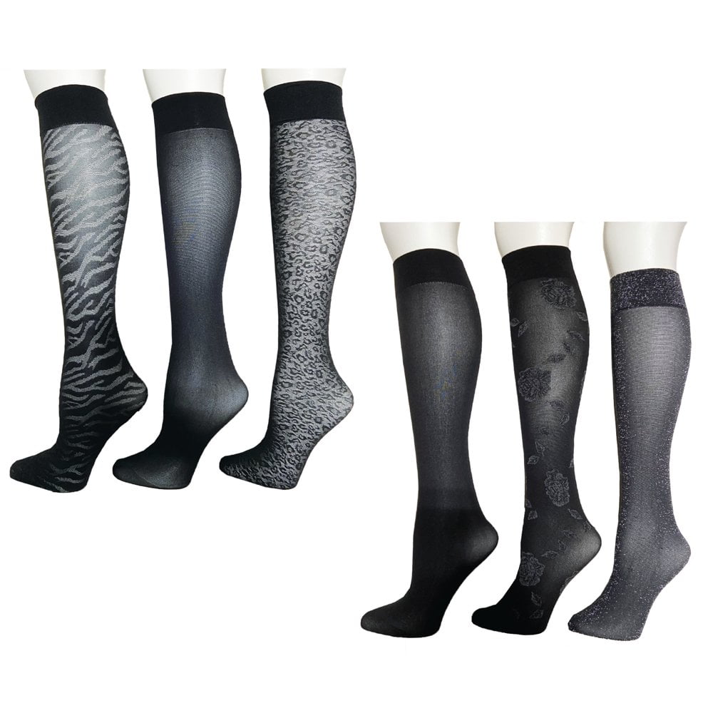 Badgley Mischka Women's Plus Size Fashion Trouser Socks, Black Cheetah