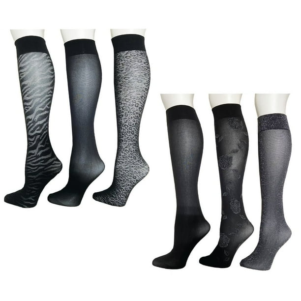 Badgley Mischka Women's Plus Size Fashion Trouser Socks, Black Cheetah