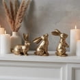 thumbnail image 2 of Golden Polyresin Bunny Decor Rabbit Figurines, Easter Bunny Statue Set of 3 for Spring Tabletop Decor, 2 of 6
