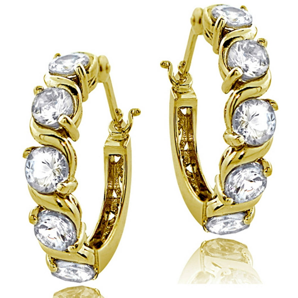 ONLINE Tennis CZ 14kt Yellow Gold over Sterling Silver Hoop Earrings