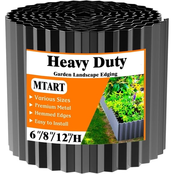 MTART Metal Garden Edging 6Inch x 40FT, Sturdy Corrugated Steel Landscaping Border with Safe Hemmed Edges, Easy Installation for DIY Flower Beds, Lawns, Pathways, Tree Rings, Yards (Black)