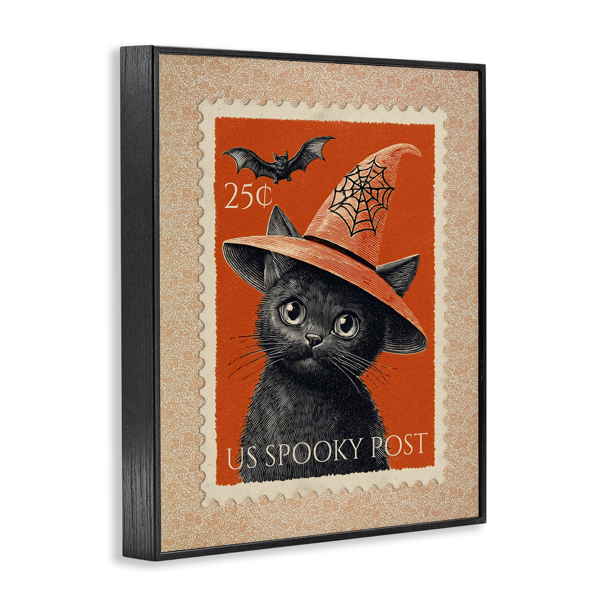 Vintage Black Cat Stamp Black Framed Giclee Art, design by Arlington Prints