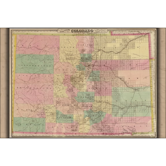 24"x36" Gallery Poster, Colton's map of the State of Colorado 1878
