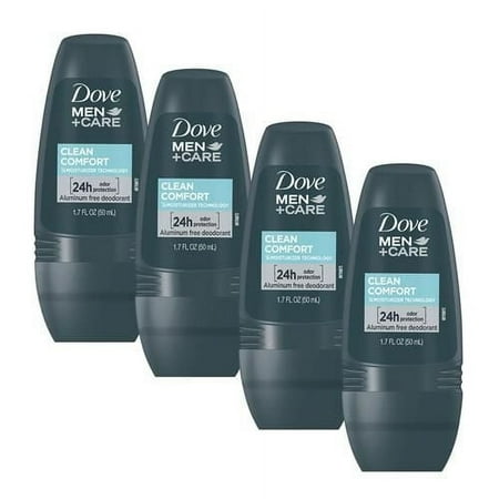 Dove Men+Care Clean Comfort Roll On Deodorant, Aluminum Free, For All Day Underarm Odor Protection, 4-Pack, 1.7 Fl Oz Each, 4 Bottles Packaging May Vary - Pack of 2