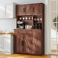thumbnail image 3 of Neche 71" Brown Farmhouse Kitchen Pantry Cabinet with Charging Station, LED Light, Microwave Stand & Wine Rack, 3 of 14