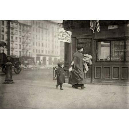 Hine Home Industry 1912 Na Woman And Son Carrying Clothing For Home-Work Near Astor Place In New York City Photograph By Lewis Hine February 1912 Rolled Canvas Art -  (24 x (Best Places To Shop For Work Clothes On A Budget)