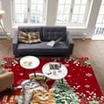 thumbnail image 2 of Christmas Cat Area Rug 2.7x5ft Winter Snowflake Xmas Tree Poinsettia Red Non-Slip Washable Square Rugs Soft Felt Indoor Floor Mat for Bedroom Kitchen Living Room Bathroom, 2 of 8