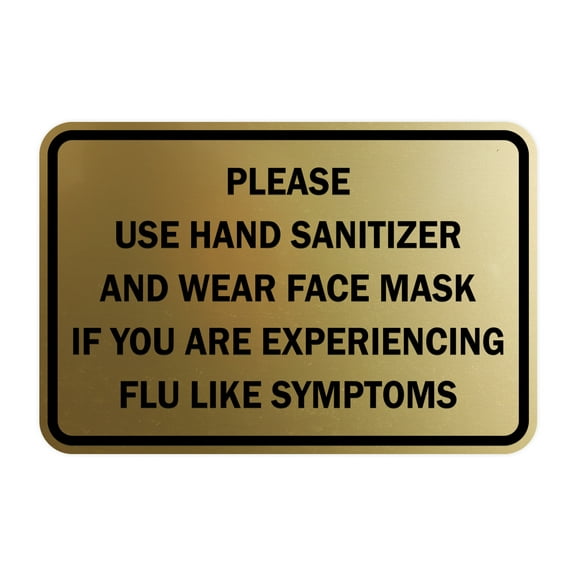 Classic Framed Please Use Hand Sanitizer and Wear Face Mask Sign (Brushed Gold) - Small 4x6"