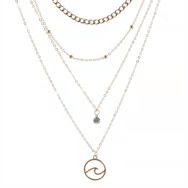 Collar de cuatro capas de aleación de moda, colgante de onda de diamante Irfora Dorado