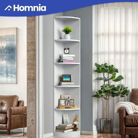 YKITRD 5 Tier Industrial Corner Bookshelf White Bookcase Rack Display Storage Home