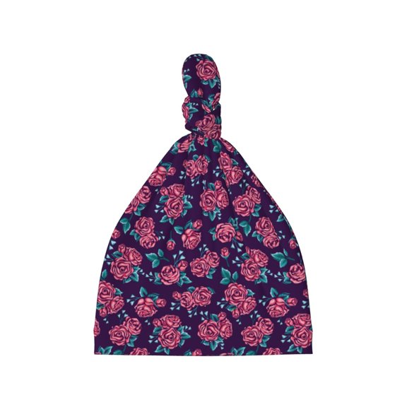 Xecao Rose Flowers Print Baby Beanie Hats - Super Soft Knotted Caps,Baby Newborn Hats Knot Beanie Hats for Infant
