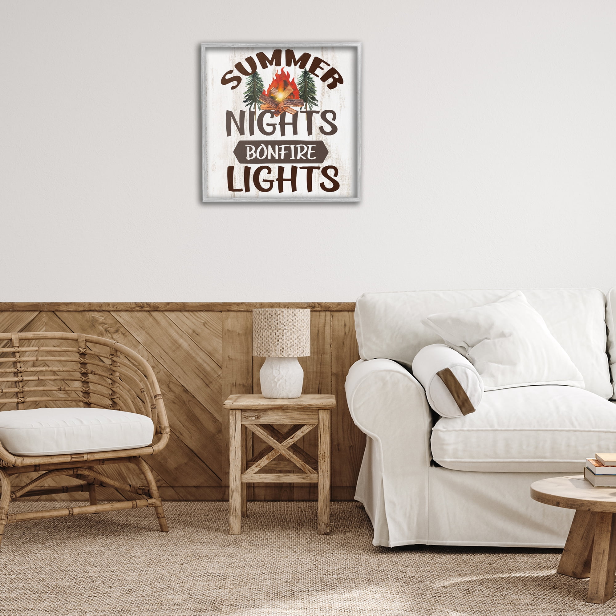 Stupell Industries Summer Nights Phrase Landscape Painting Gray Framed Art Print Wall Art, 24 x 24