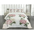 thumbnail image 3 of Ambesonne Rose Quilted Bedspread Set 3 Pcs, Springtime Bouquets Nature, King Size, Pale Pink Reseda Green, 3 of 5