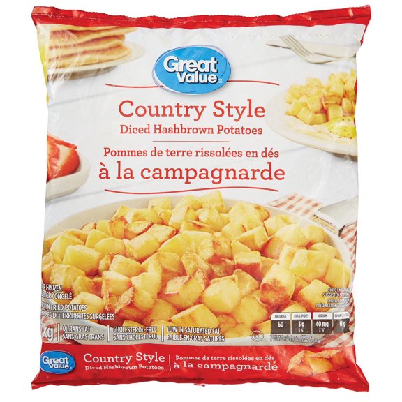 Great Value Country Style Frozen Diced Hashbrown Potatoes, 1 kg