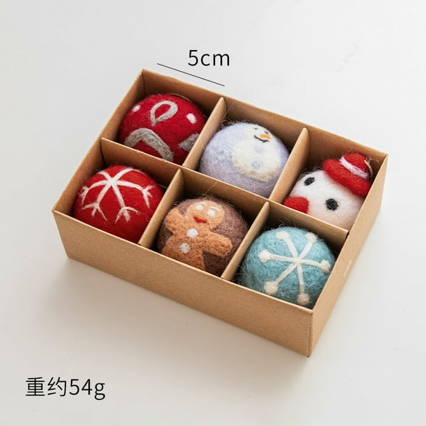 Bolas decorativas para árbol de Navidad, Círculo de fieltro de lana, patrón de copo de nieve, Bola de lana artesanal, colgante, 6 piezas, 2024(5cm-6pcs F