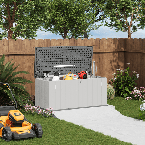 Clouddwell 16 Cu.ft Outdoor Resin Storage Shed，High-Capacity Weatherproof Outdoor Storage Box 160 Gallon，Organizes Garden Tools, Patio Supplies & Household Items (Off-White)