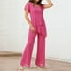 thumbnail image 2 of Traje pantalón de gasa liso de primavera para mujer - Diseño holgado e irregular - Top con botones y pantalones capri - Tallas S-XXXL, 2 of 7