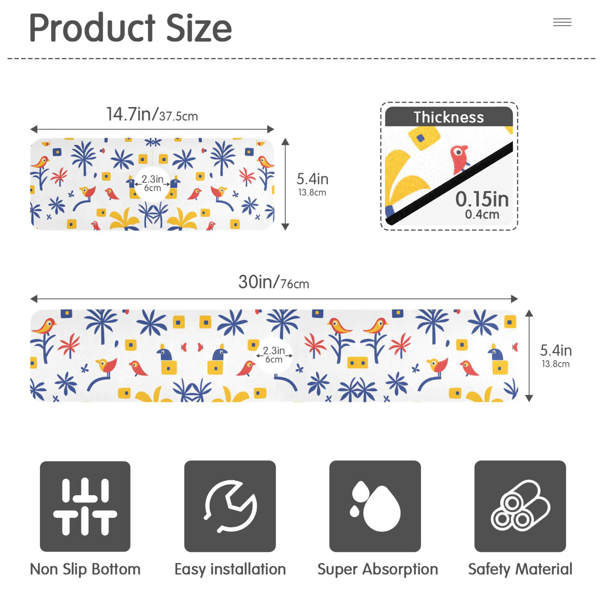 Yayeee Faucet Mat for Kitchen Sink 30" Diatomite Long Splash Guard Pad, Tropical Rhythm