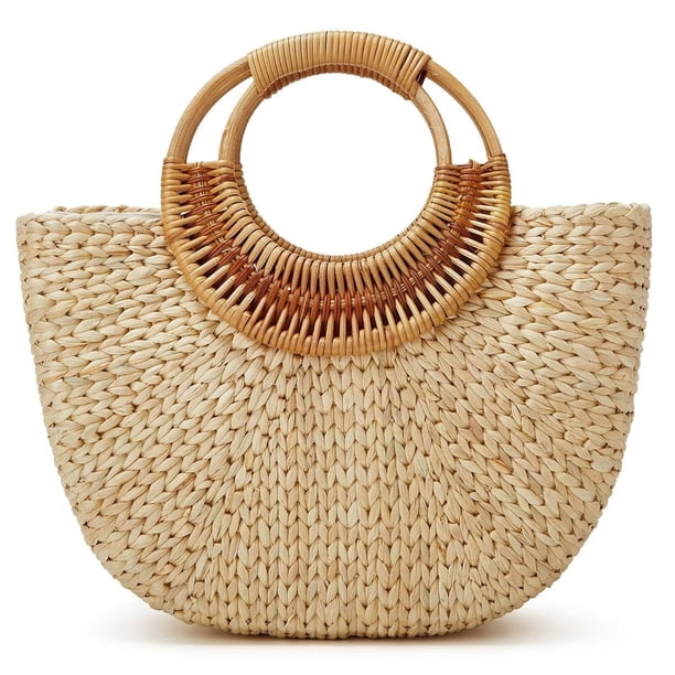 Xiao Hua Bolso de paja tejida, bolso de mano tejido de moda, bolso de hombro, cartera de playa, verano