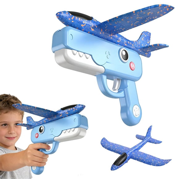 Dinosaur Airplane Launcher Toy, 8-Pack Foam Glider Planes with Catapult, Long Flight Outdoor Flying Game, Easy Load Kids Birthday Gift Set