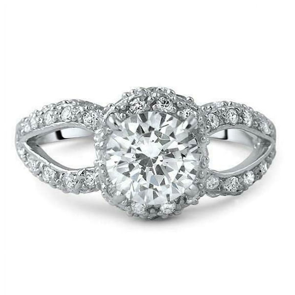 HeartsAndYou 2ct Round Cut Moissanite Engagement Ring for Women Pave Split Shank Halo 18k White Gold over Silver