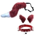 thumbnail image 2 of Ensemble de Costume Cosplay Fourrure Oreilles de Chat Longue Queue et Fille pour Jeu de Rôle Mascarade Rouge, 2 of 6