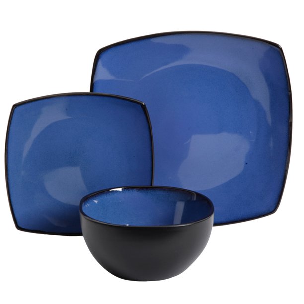 Soho Lounge 12Piece Soft Square Dinnerware Set, Cobalt Blue Walmart
