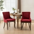 thumbnail image 3 of Fabric Upholstered Dining Chairs Set of 2, Tufted Dining Room Chairs with Curved Back and Bronze Nail Head, Thickened Dining Chairs with Solid Wood Legs for Kitchen Dining Room, Burgundy, 3 of 9