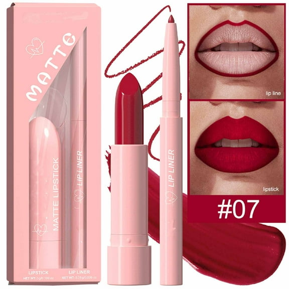 HYLLai Matte Lipstick & Lip Liner Set, 24HR Moisturizing, Non-Smudge, Easy Application (G)