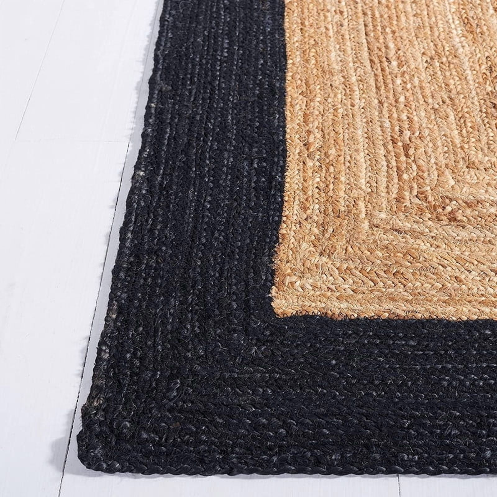 5x7 Ft Oval Black & Natural Jute Area Rug, Hand-Woven, Farmhouse Boho Style, Durable & Pet-Friendly Rug for Living Room, Dining Room, and Bedroom