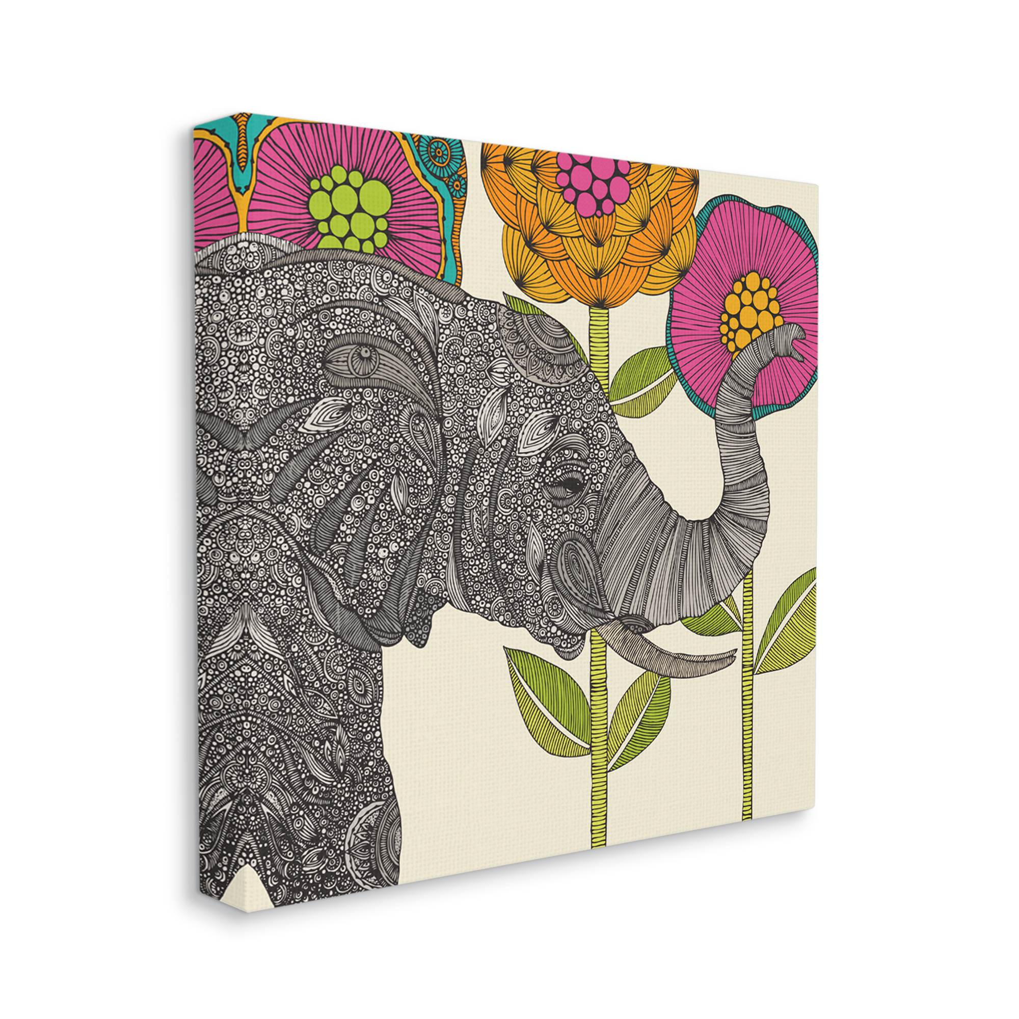 Stupell Industries Floral Elephant Wildlife Intricate Paisley Patterns Shapes Graphic Art Gallery Wrapped Canvas Print Wall Art, Design by Valentina Harper
