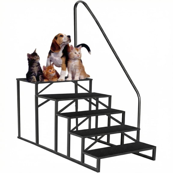 RV Step, 5-Step Stair with HandRail, for RVs Travel Trailers, Camper and Motor Homes Anti-Slip, Hot Tub Steps Ladder, Steel, 660LBS Capacity