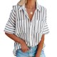 thumbnail image 1 of Sonducket Camisa de mujer Media manga Raya Raya Blusa Bolsillos Botón Blusa Bolsillos Botón Cuello en V Top Prendas para la parte del cuerpo Blanco XL Sonducket AP003125-04, 1 of 6