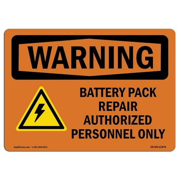 SignMission OS-WS-D-35-L-12474 OSHA Warning Sign - Battery Pack Repair with Symbol