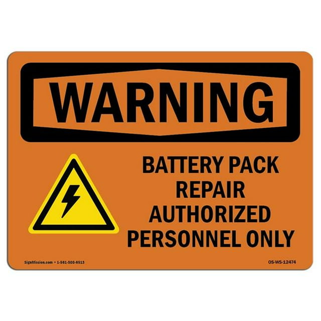 SignMission OS-WS-A-1824-L-12474 Panneau d'Avertissement OSHA de 18 x 24 Po - Réparation de Batterie avec Symbole